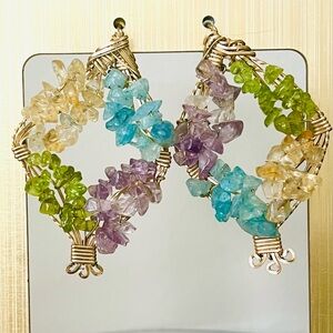 Large Bohemian/natural style semi precious gemstone gold filled pierced earrings